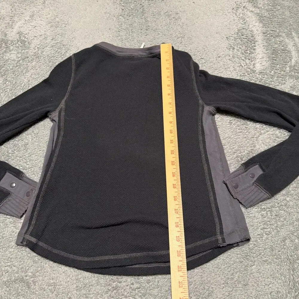 Free People Shirt Womens Small Black Carly Henley Thermal Long Sleeve